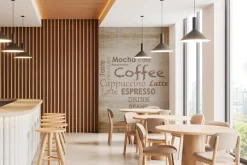 Fototapeta: Napisy z rodzajami kawy na drewnie