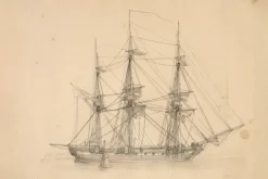 Fototapeta: Naszkicowany statek z żaglami na teksturze