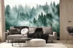 Fototapeta: Naturalny krajobraz z lasem we mgle