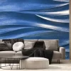 Fototapeta: Navy blue 3d interior decorative wall panel with wavy pattern.