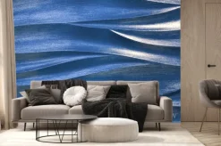 Fototapeta: Navy blue 3d interior decorative wall panel with wavy pattern.