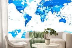 Fototapeta: Niebieski mapa świata - granice, kraje i miasta - ilustracji