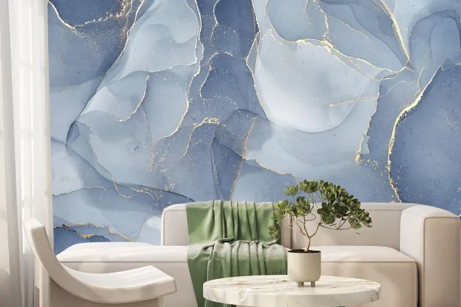 Fototapeta: Niebieski marmur z imitacją złota
