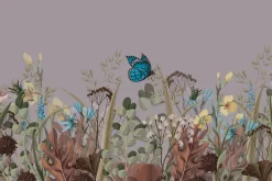 Fototapeta: Niebieski motyl na kwiecistej łące naturalny krajobraz