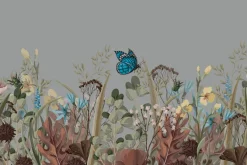Fototapeta: Niebieski motyl na kwiecistej łące naturalny krajobraz