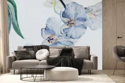 Fototapeta: Niebieski storczyk z liśćmi