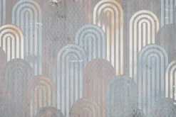 Fototapeta: Niebieskie i złote łuki na szarym tle