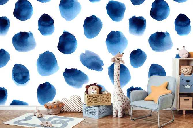 Fototapeta: Niebieskie kropki na białym tle w stylu akwareli