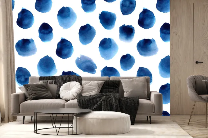 Fototapeta: Niebieskie kropki na białym tle w stylu akwareli