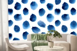 Fototapeta: Niebieskie kropki na białym tle w stylu akwareli