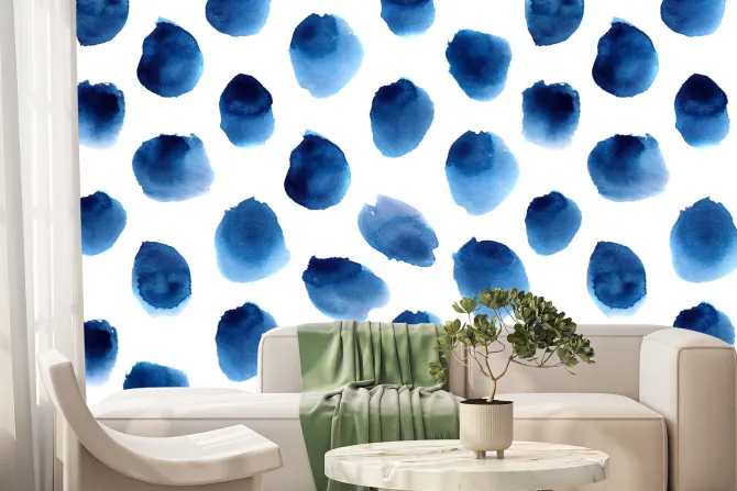 Fototapeta: Niebieskie kropki na białym tle w stylu akwareli