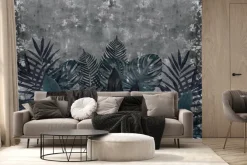 Fototapeta: Niebieskie liście tropikalne na tle betonu