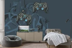 Fototapeta: Niebieskie pady na tle graffiti