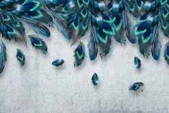 Fototapeta: Niebieskie pióra na szarym betonowym tle styl loft industrialny