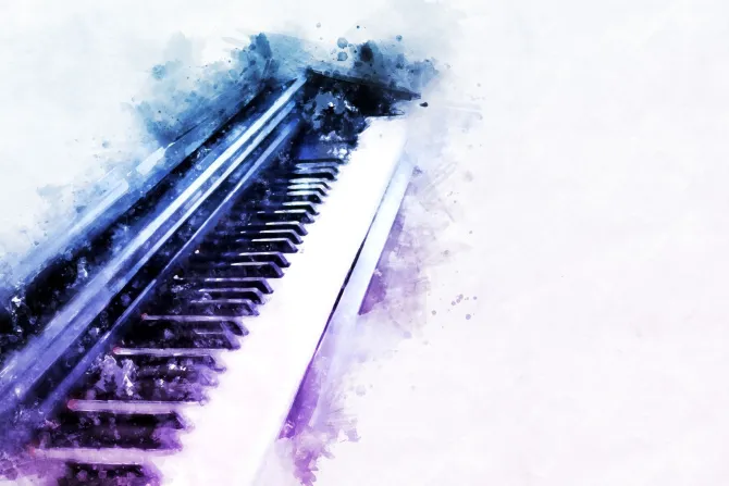 Fototapeta: Niebiesko-fioletowa akwarela pianina