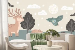 Fototapeta: Night in the forest, hand drawn vector illustration for nursery