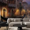 Fototapeta: Nocna panorama wenecji z gondolierem