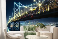 Fototapeta: Nocny krajobraz widok na most i oświetlone budynki