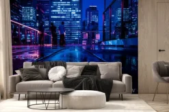 Fototapeta: Nocny krajobraz tokio z mokrymi ulicami i światłam