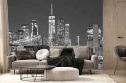 Fototapeta: Nocny widok na manhattan z brooklyn bridge w nowym jorku