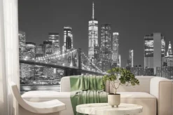 Fototapeta: Nocny widok na manhattan z brooklyn bridge w nowym jorku