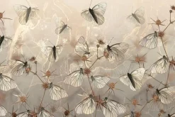 Fototapeta: Nowoczesna abstrakcja motyle i dzikie rośliny polne na teksturowym