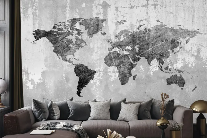 Fototapeta: Nowoczesna mapa świata na betonowym tle