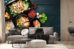 Fototapeta: Nowoczesne dania na drewnianym stole