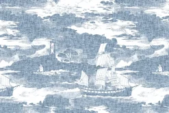 Fototapeta: Nowoczesny pejzaż z sylwetkami latarni i żaglówek