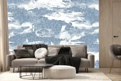 Fototapeta: Nowoczesny pejzaż z sylwetkami latarni i żaglówek