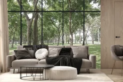 Fototapeta: Nowoczesny salon z widokiem na ogród renderowanie 3d image.there