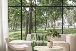 Fototapeta: Nowoczesny salon z widokiem na ogród renderowanie 3d image.there