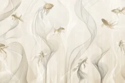 Fototapeta: Nowoczesny wzór ryby i linie na beżowym tle w stylu minimalistycznym