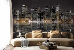 Fototapeta: Nowy jork nocą odbijający się w wodzie