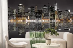 Fototapeta: Nowy jork nocą odbijający się w wodzie