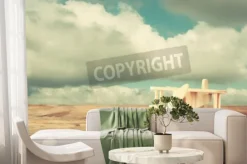 Fototapeta: Obraz drewniane zabawki samolot nad drewnianym stole przeciwko