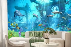 Fototapeta: Ocean podwodny świat z rybami i roślinami morski wzór