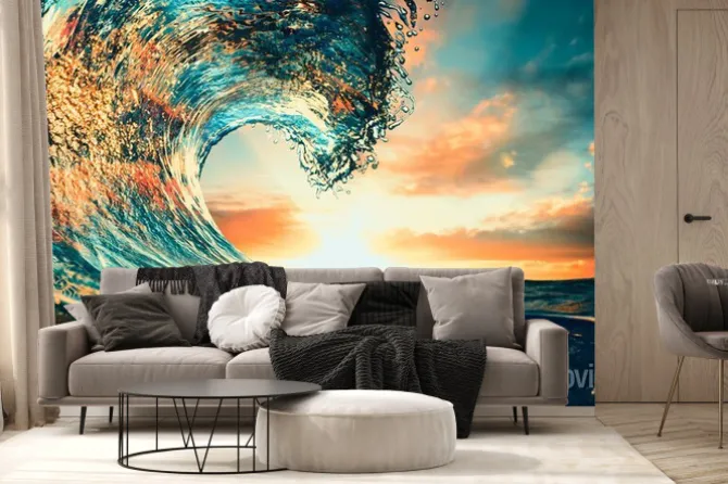 Fototapeta: Ocean wave sunset sea surfing background