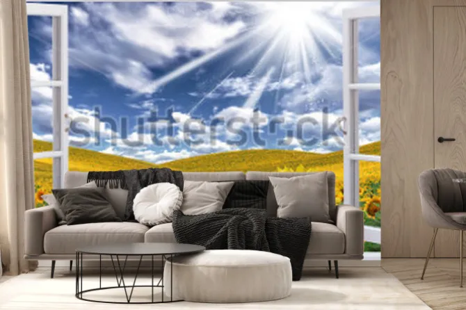 Fototapeta: Okno z widokiem na słoneczniki