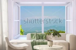 Fototapeta: Okno z widokiem na górski krajobraz