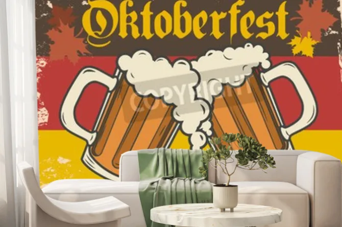Fototapeta: Oktoberfest ilustracji wektorowych. dwa piwa kubki na tle flagi