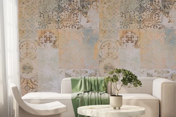 Fototapeta: Old brown gray rusty vintage worn geometric shabby mosaic ornate