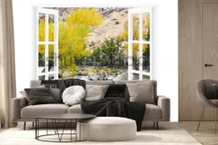 Fototapeta: Otwarte okno z piękną przyrodą na tle