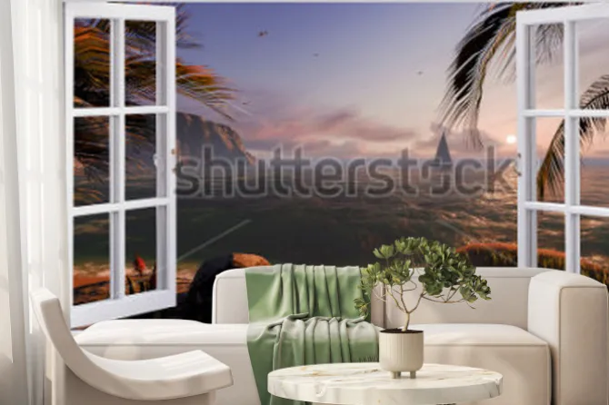 Fototapeta: Otwarte okno z widokiem na morze