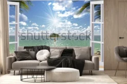 Fototapeta: Otwarte okno z widokiem na morze