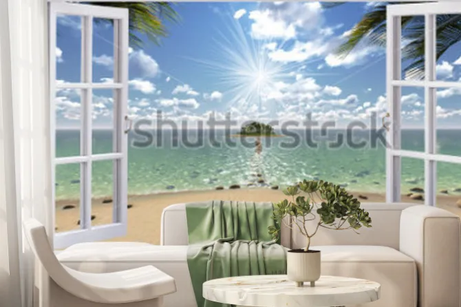 Fototapeta: Otwarte okno z widokiem na morze