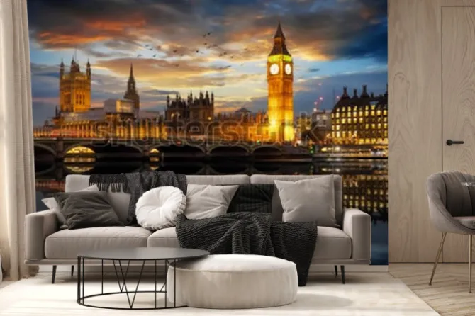 Fototapeta: Oświetlone budynki londynu nocą