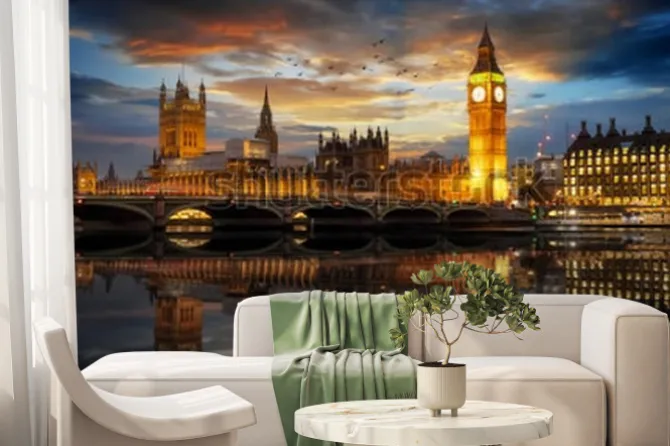 Fototapeta: Oświetlone budynki londynu nocą