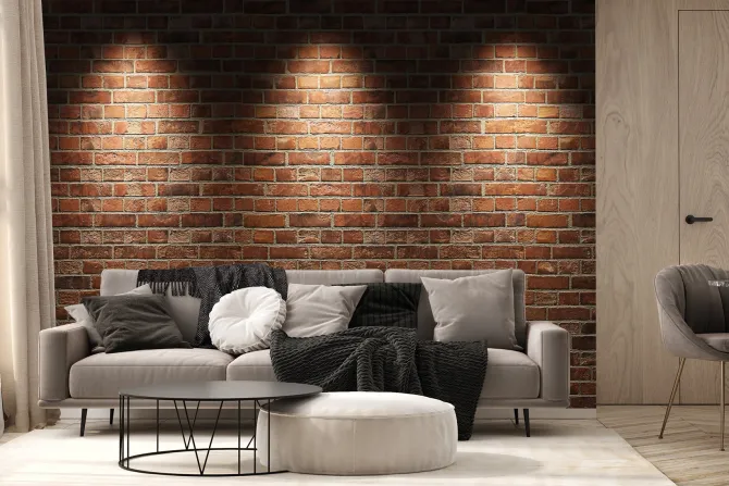 Fototapeta: Oświetlony mur z czerwonej cegły