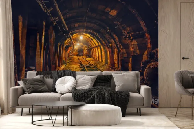 Fototapeta: Oświetlony tunel w kopalni